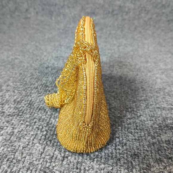 La Regale Beaded Evening Bag Womens Gold Mesh Mini Purse Zip Closure Formal - Picture 2 of 12